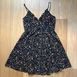 Black mini dress with bright florals